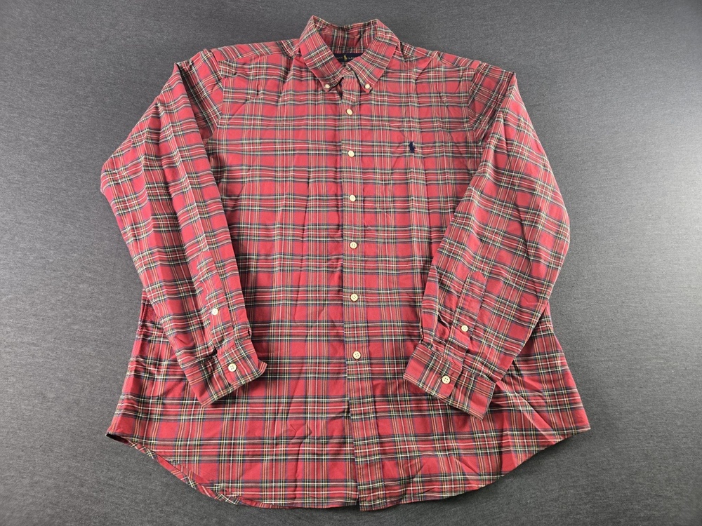 Ralph Lauren Shirt Mens XL Red Plaid Flannel Long Sleeve Button Up Casual Fall